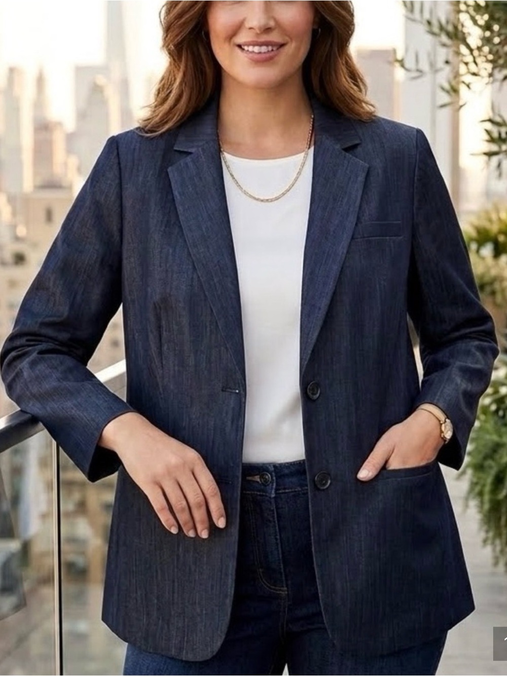 Jones New York Collection Blazer Jacket Stretch Classic Career Navy Blue 14W